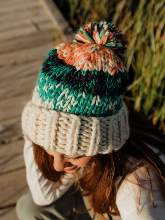NEW Free People Tide Stripe Knit Pom Beanie Ivory main image 9